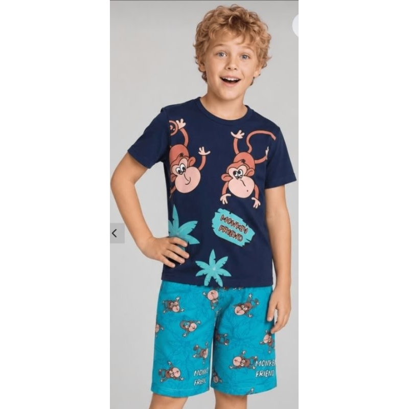 Pijama Infantil Masculino Nº 14 Manga Curta Confortável Estampado Verão
