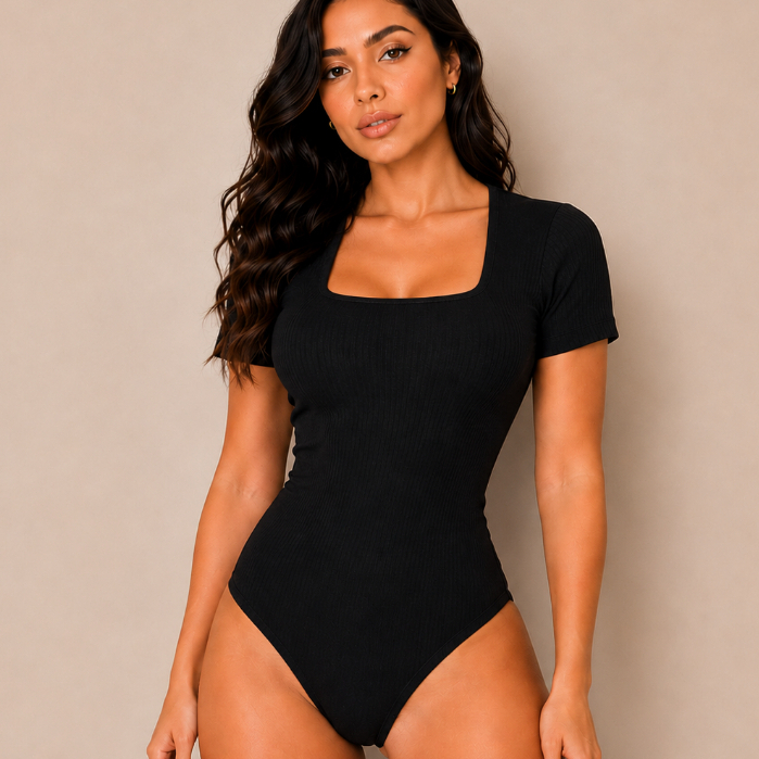 Body Feminino Manga Curta Decote Quadrado Suplex Premium Forro Duplo com Fecho P ao GG
