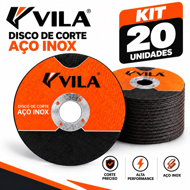 Kit 20 Discos de Corte VILA Aço Inox 4.1/2” 115mm Alta Performance profissional