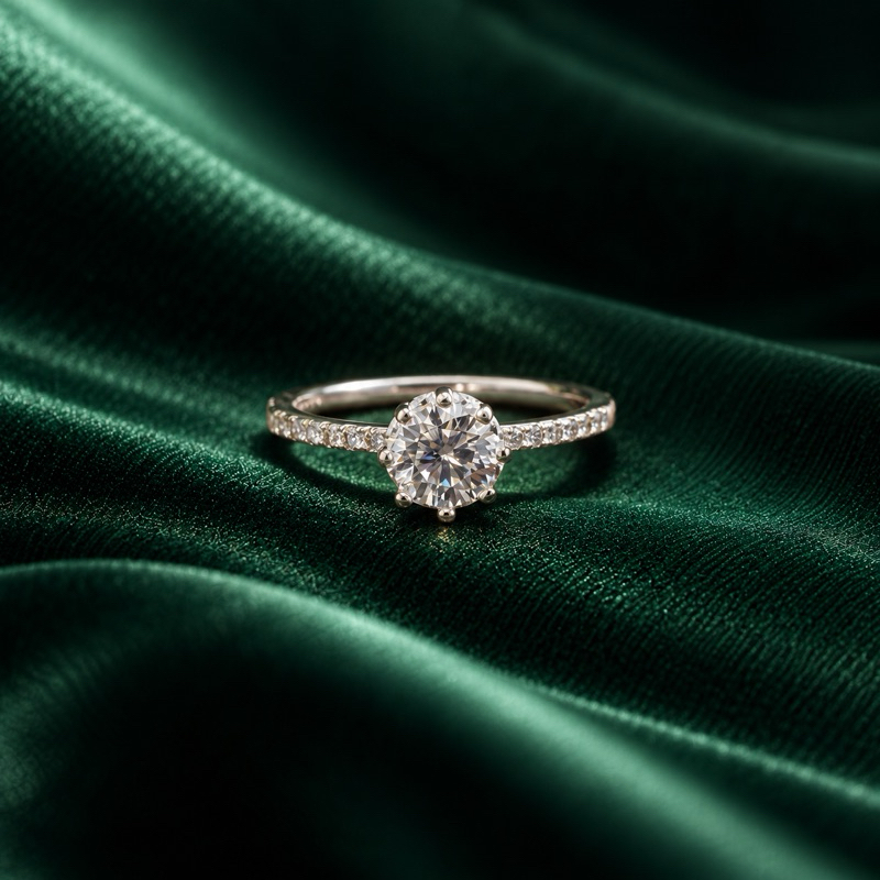 Anel Solitário Moissanite 6mm Cravejado com Detalhe na Caixa em Prata 925 Elegante