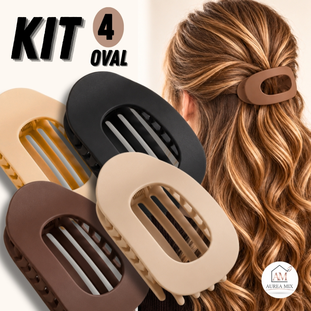 Kit 4 Presilhas de Cabelo Oval Fosca Prendedor Confortável Clean Garra Coreana