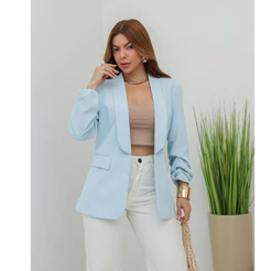 Blazer Feminino Alongado Manga Longa com Bolsos Elegante Social Verão SD4211