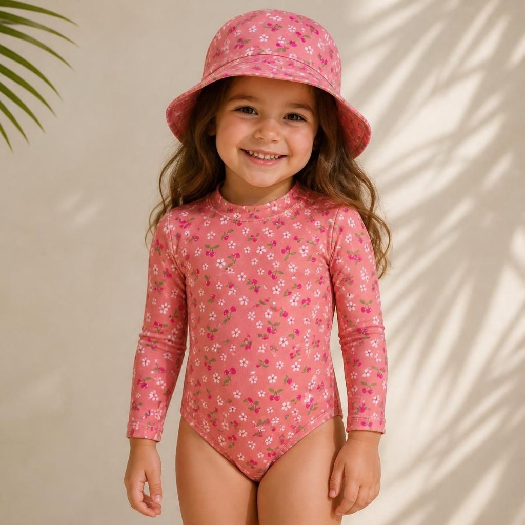 Conjunto Body e Chapéu Moda Praia com Proteção UV50+ Roupas de Praia e Piscina, Natação
