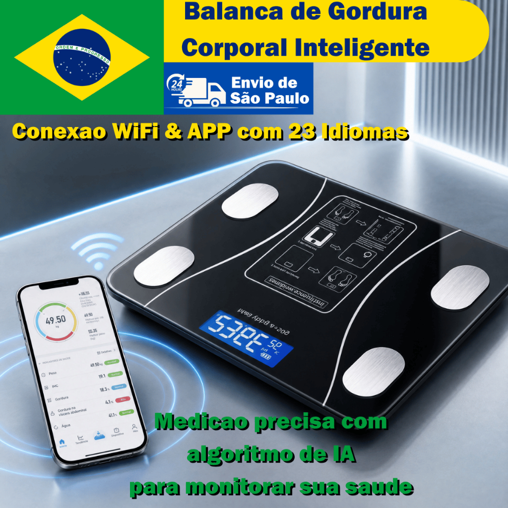 Balança Bioimpedancia Digital Bluetooth Corporal e análise de umidade humana até 180kg