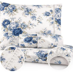 Jogo de Lençol Estampado Floral Ponto Palito 400 Fios Solteiro Casal Queen Vários Tamanhos