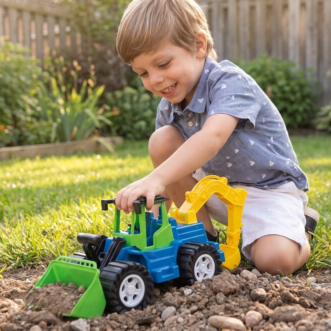 Máquina Escavadeira Carrinho Brinquedo 46cm Retroescavadeira Gigante para Meninos 3 anos - Certif. INMETRO | QUEEN SHOP