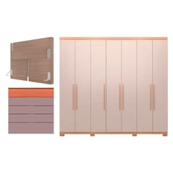 Guarda Roupa Bartira Diplomata com 7 Portas e 6 Gavetas Cômoda Diplomata Cabeceira para Cama Box Casal e Queen Diplomata