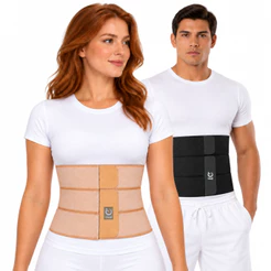 Faixa Cinta Abdominal Elástica 3 Gomos 22,5 cm Altura Unissex Compressão Ajustável Bege Preto Ideal