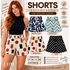 Short Feminino Estampado Cintura Alta com Cinto | Malha Crepe Leve e Confortável