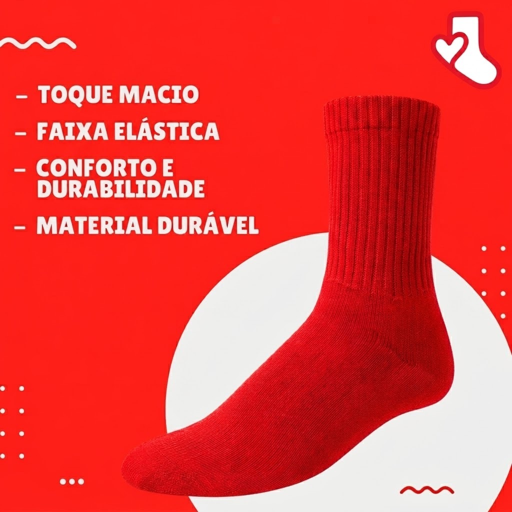 Meias Corrida Esportiva 33 a 39 Vermelho Academia Poliamida Adulto Respirável Ciclismo Cano Médio — imagem 2 de 2