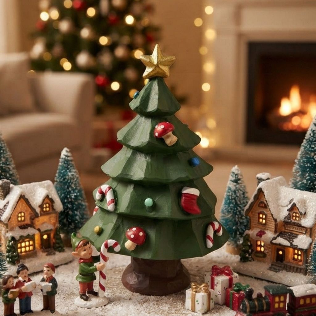 Mini Árvore De Natal Em Cerâmica Para Vila Natalina