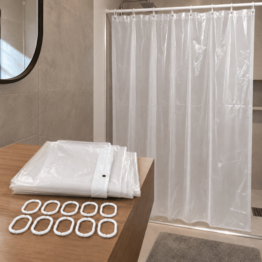 Kit 2 Cortinas de Plástico para Box Banheiro Impermeável - Cortina Chuveiro PVC Fácil Instalar