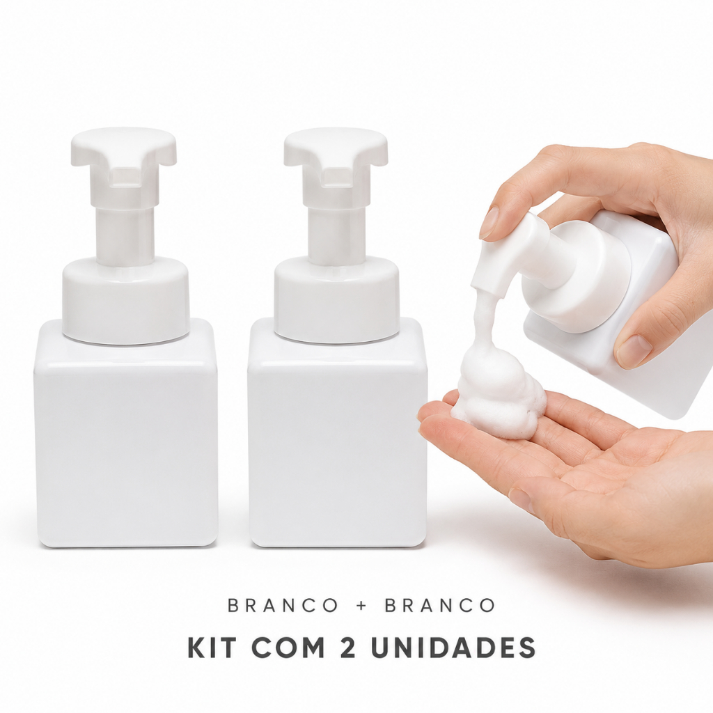 Kit 2 Frascos Cubo PET 260ml Saboneteira Espumadora Dispenser de Espuma Sabonete Líquido Lavabo Banheiro Cozinha Higiene