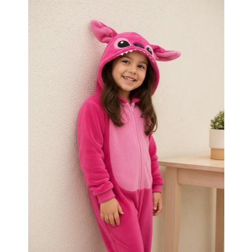 Macacão Stitch Rosa frio Peluciado Quentinho