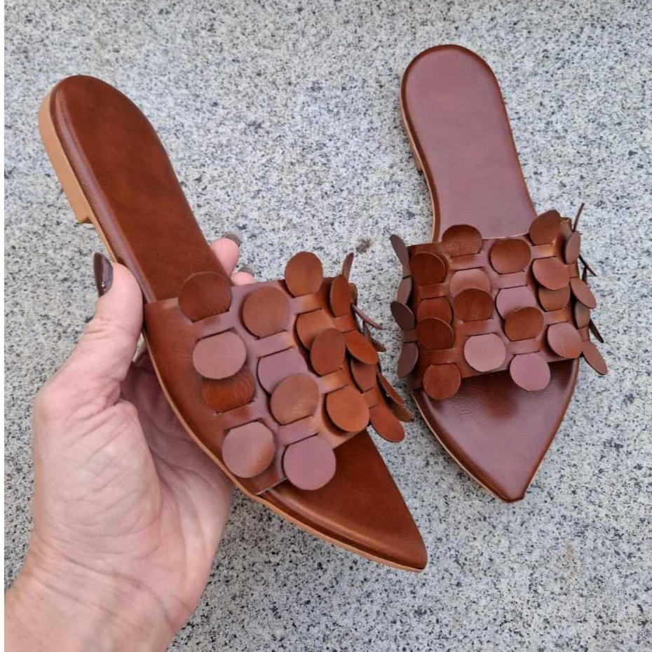 Rasteirinha Bico Fino feminina Elegante moderna chic casual confortável Sandalia Feminina Bico Folha