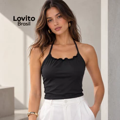 Lovito Regata Franzido Decote e Laço Costas TKB1438BRL1468