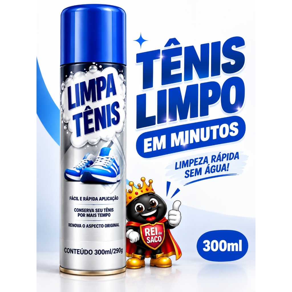 Limpa Tênis Espuma Spray 300ml Limpeza a Seco Remove Sujeira e Odores