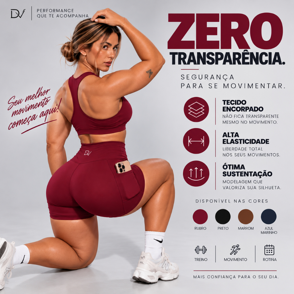 Shorts Legging Leg Feminino  Zero Transparência Cós Alto com Bolso Porta Celular Suplex Premium Academia Fitness Treino