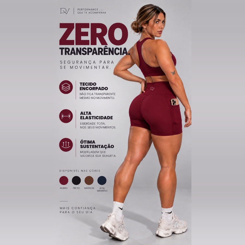 Short Legging Leg Feminino Cintura Alta Zero Transparência com Bolso Lateral  Suplex Premium Academia Fitness Treino