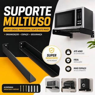 Suporte de Parede Multifuncional em Aço Preto para Forno, Micro-ondas e Bebedouro