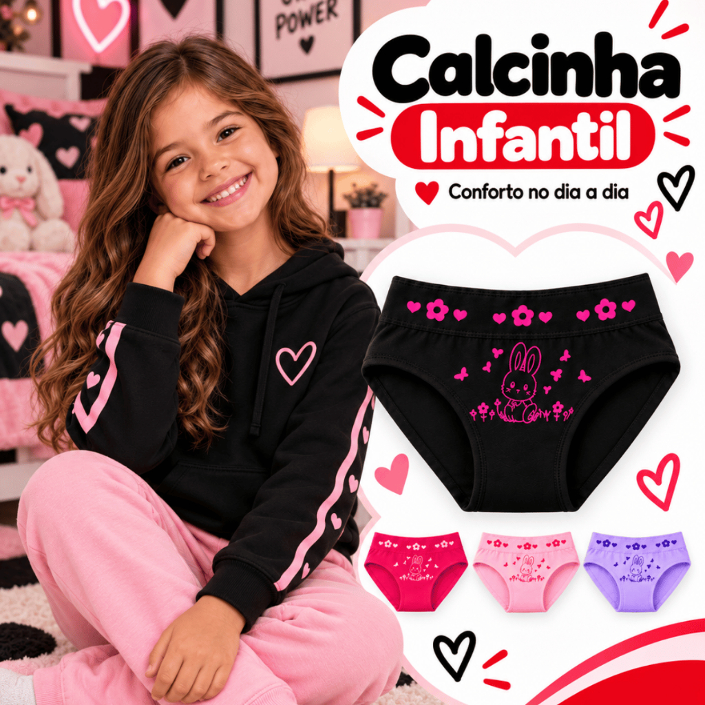 Kit 3 5 ou 10 Calcinhas Infantil Menina Confortável Macia Cores Sortidas Roupa Íntima Infantil Dia a Dia