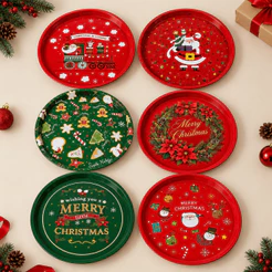 Bandeja de Metal Decorativa de Natal Redonda - 32x32x1,5cm - Premium | Decoração Natalina