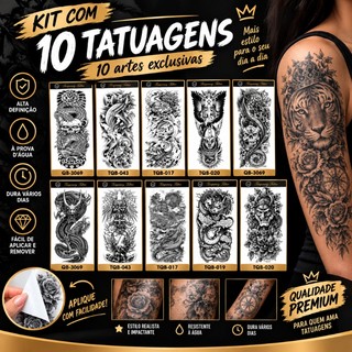 Kit 10 Adesivos De Tatuagem Temporária a Prova d'água