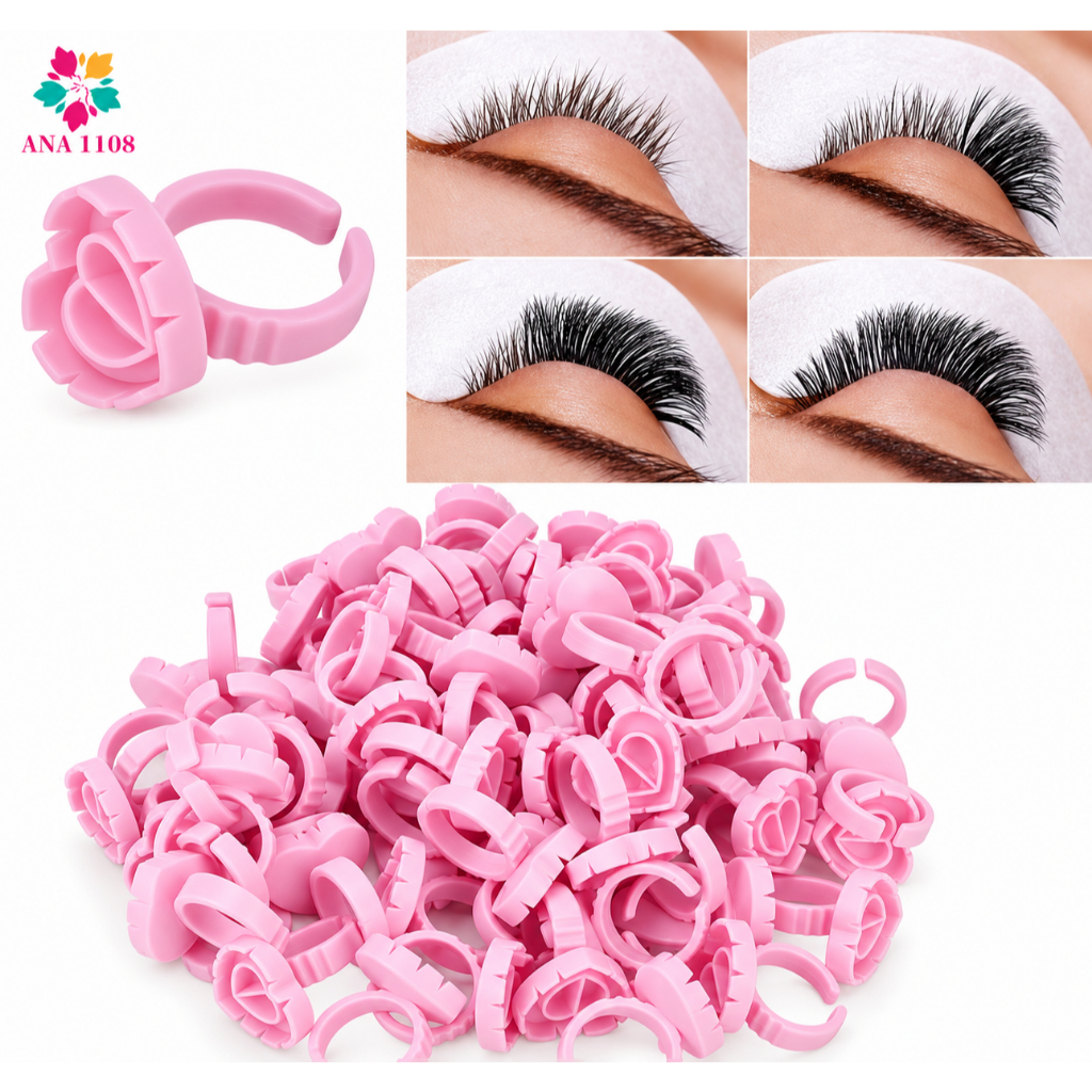 ANA1108 Kit 100 Anel Batoque Descartável Cola Micropigmentação Henna Cílios Sobrancelhas