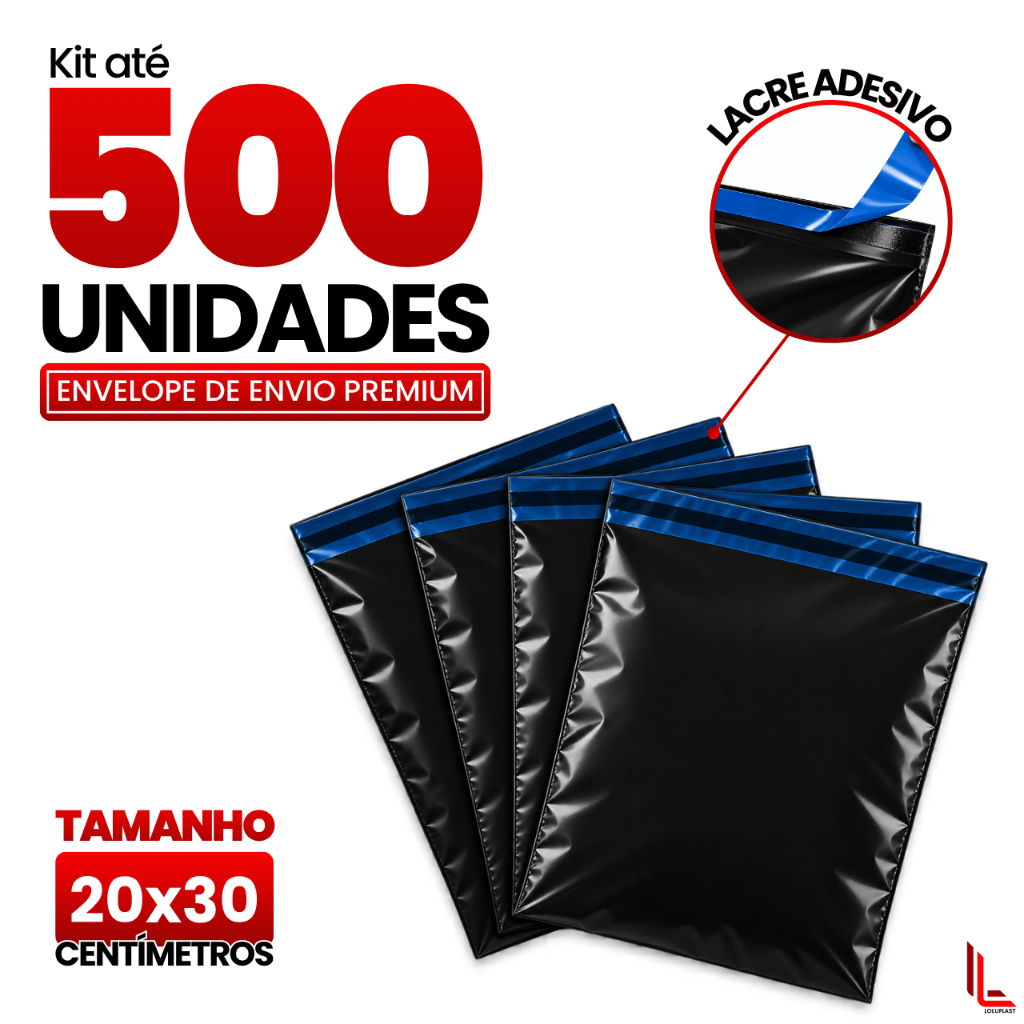 Kit Até 500 Envelopes de Segurança Saco de Envio Plástico Preto Aba Adesiva 20X30CM