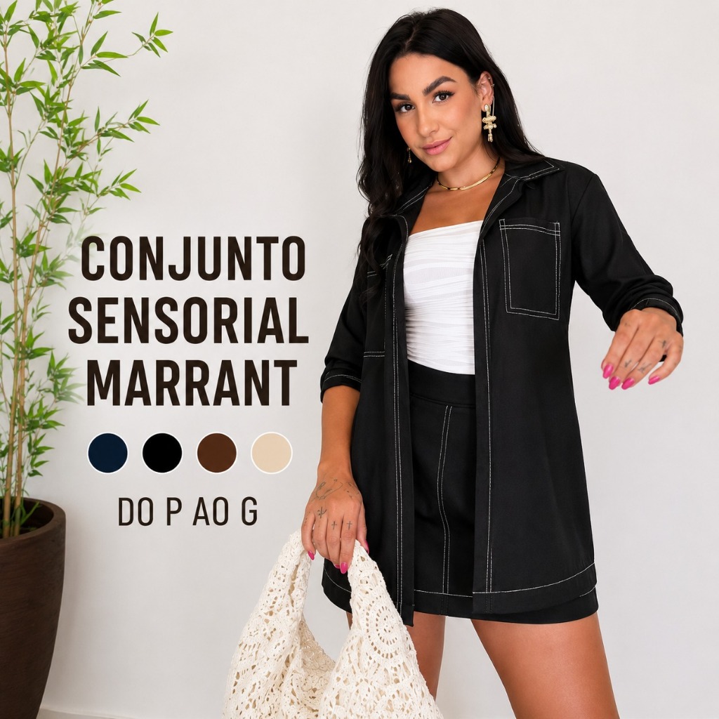 Conjunto Blazer e Short Saia Feminino Levinho Camisa Manga Longa Roupas Femininas Elegante
