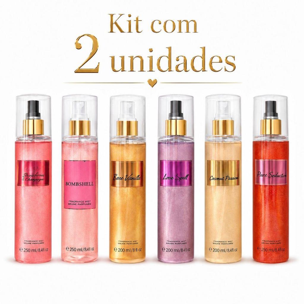 KIT COM 2 BODY SPLASH SHIMMER 210ML – PERFUME, FRESCOR E BRILHO NA PELE