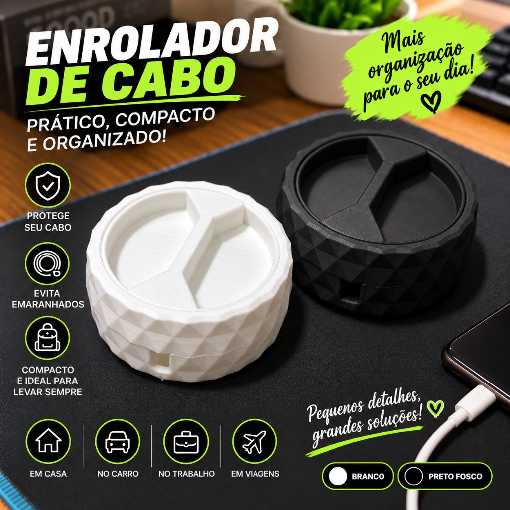 Organizador de Cabos USB | Estojo para Cabo de Carregamento