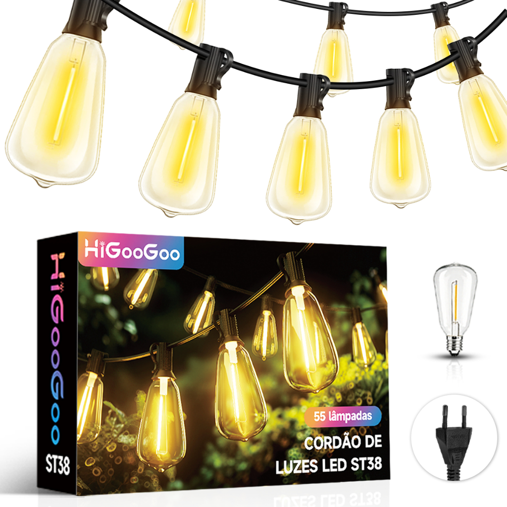 HiGooGoo Inquebrável ST38 Varal De Luzes 36 Metro 55 Lâmpadas Led Decoração Carnaval Natal