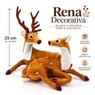 Par de Renas Decorativas de Natal 25cm | Enfeite Natalino Premium para Mesa e Casa