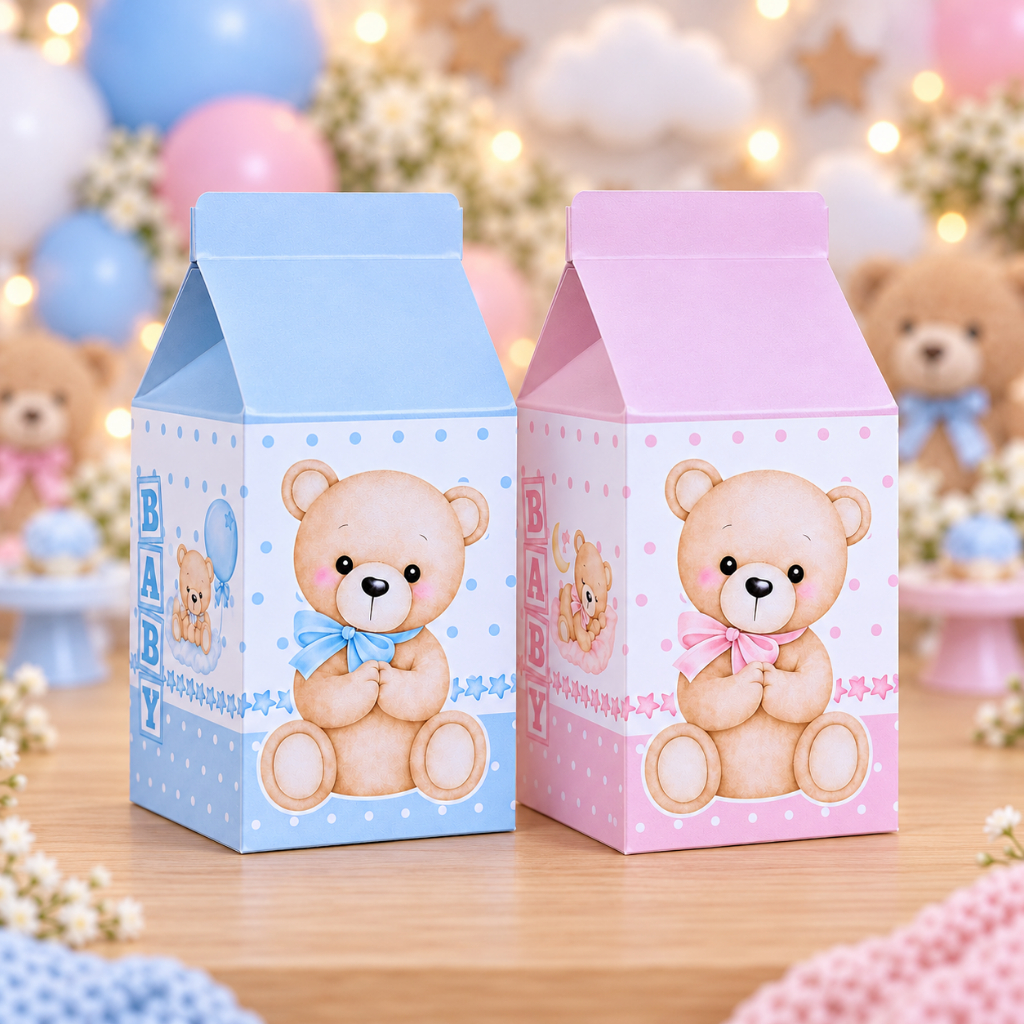 Kit de Caixas Chá revelação ursinho Azul e Rosa - Pegue e Monte-Lembrancinhas - Aniversário - festas