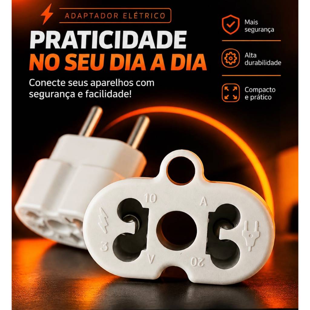 Adaptador Bob  20A/10A Secador Chapinha Ferro de Passar 3 Saídas Branco