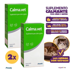 Kit 2 Calmavet 30ml Calmante Natural Cães e Gatos Alivia Estresse e Acalma Para Viagens Barulhos e Mudanças - Provets