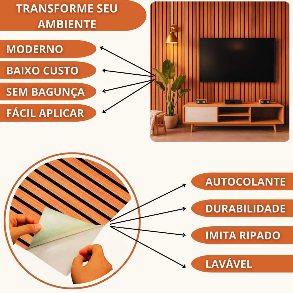 Papel De Parede Ripado Cerejeira 10 Metros Adesivo Autocolante Lavável — imagem 2 de 2