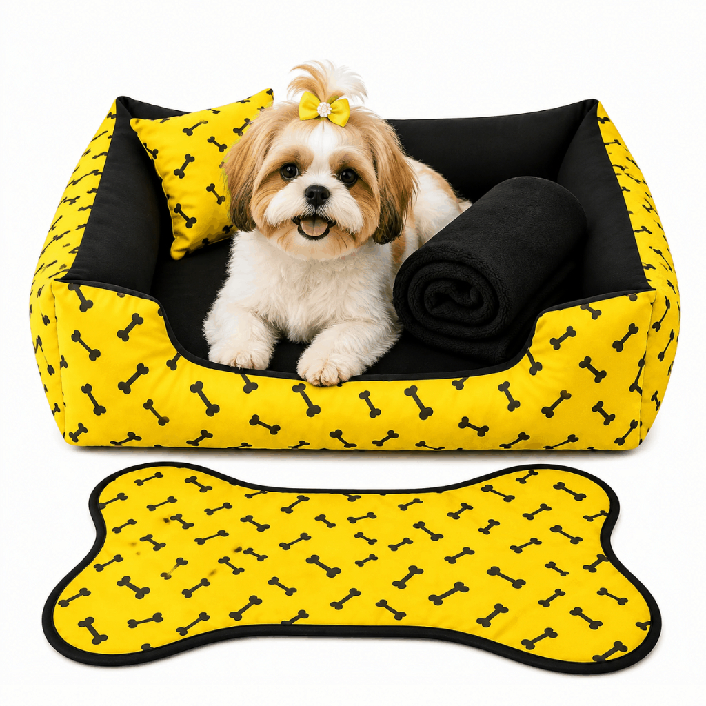 caminha cachorros pequenos kit pet cama P 50x50cm com tapete e mantinha + almofadinha cama com ziper