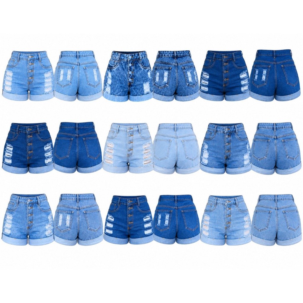 Short Jeans Feminino Soft Bermuda Cintura Alta Barra Dobrada Empina Bumbum, OfertahotShop