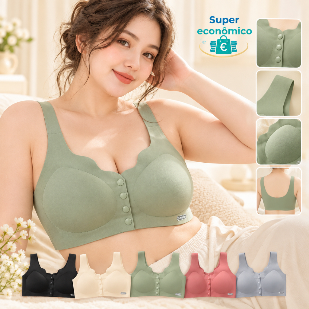 Sutiã Sem Costura com Fecho Frontal Feminino Sem Aro Confortável Sustentação Leve Alças Largas Várias Cores P/M G/GG