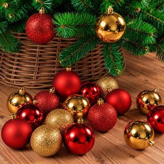 Kit Bolinhas Enfeite Árvore De Natal 3cm  Fosca Gliter Lisa Decoração Natalina Dourado Vermelho