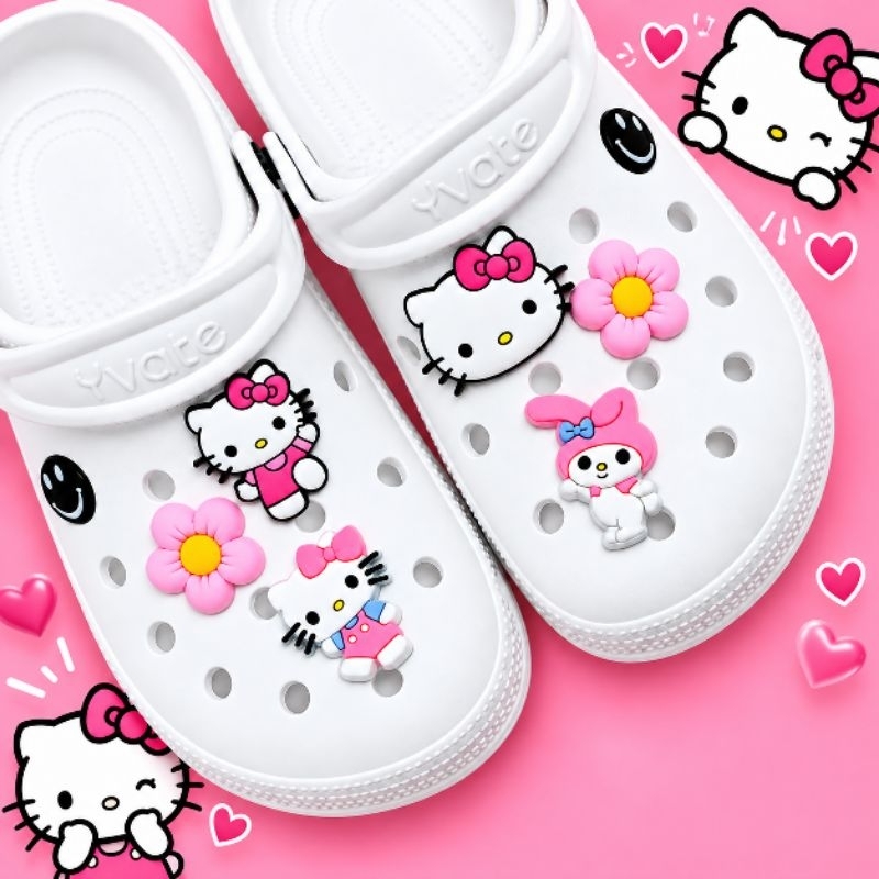 Sandália Babuche Profissional Eva Hello kitty Antiderrapante Feminino 6 Pins Leve Confortável Macia Alça Ajustável