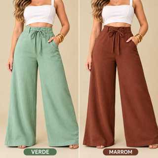 Calça Pantalona Social Feminina Sensorial Marrant  Cintura Alta Com Amarração Elegante