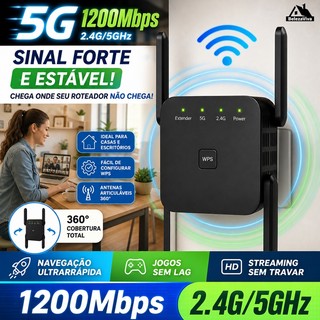Repetidor WiFi 1200 Mbps Ultra Rápido Sinal Forte rede sem fio Amplificador De Sinal 110V/220V