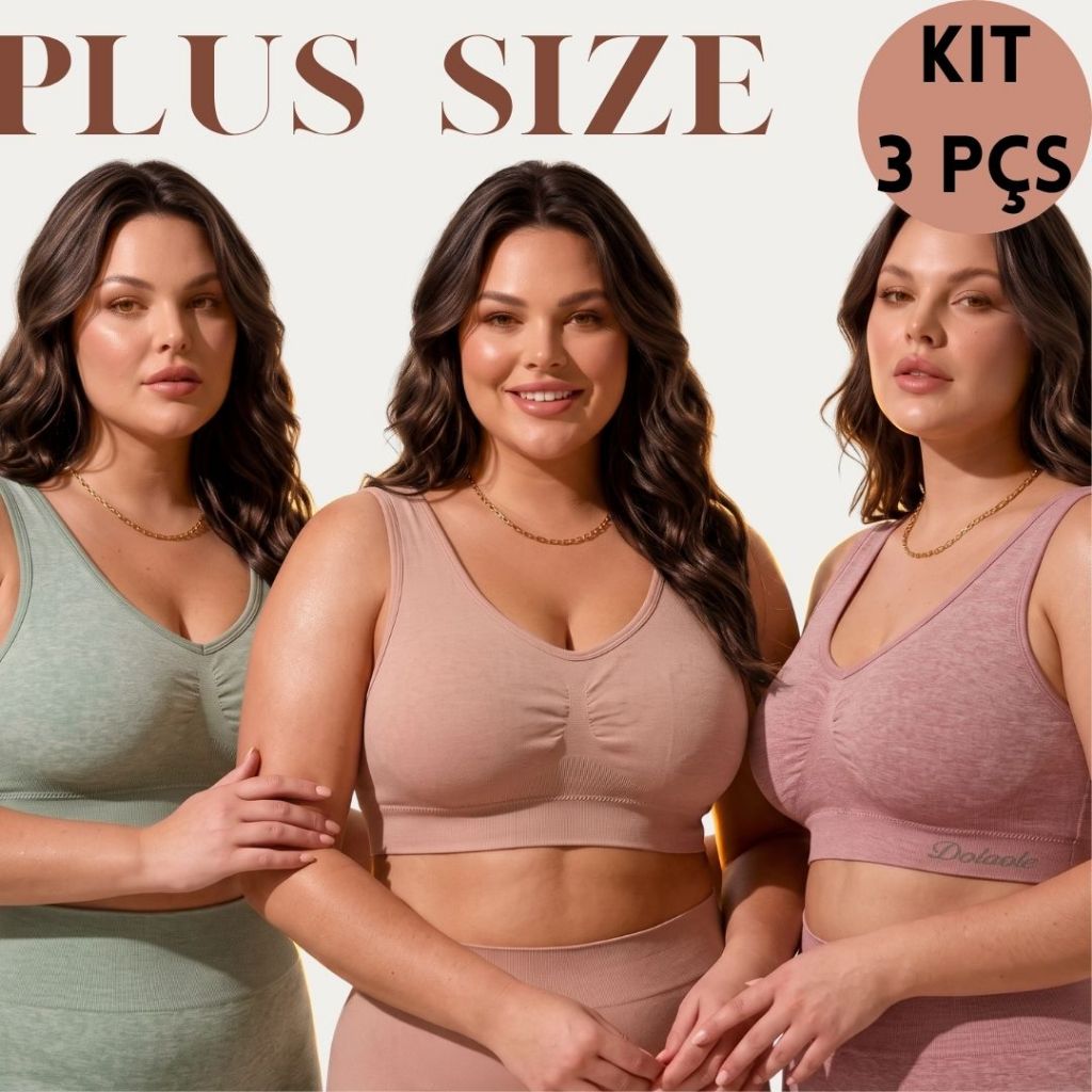 Kit 3 Top Plus Size COM Bojo Removível Tecido Confortável e Macio Tamanho Grande Sutiã Sutien Soutien