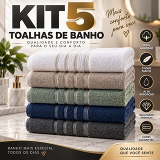Kit 5 Toalha De Banho Royal Gold 70x130 Grande e Grossa 100% Algodão Premium Excelente Absorção