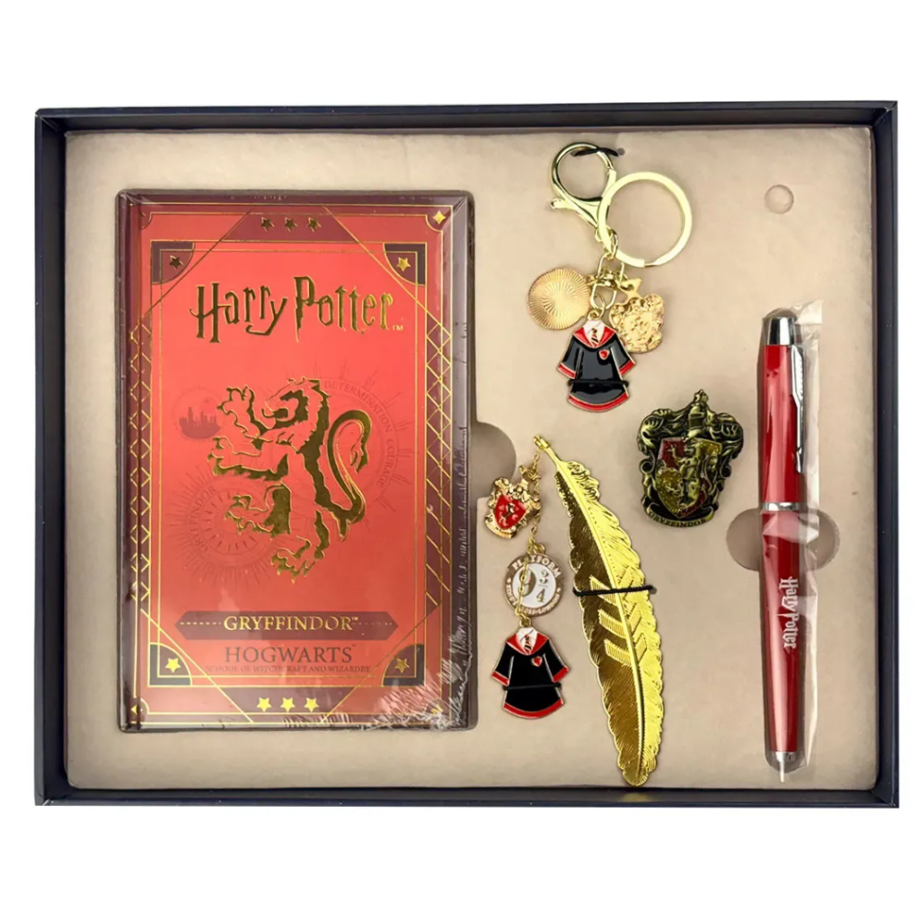 kit caderno e caneta com chaveiro casas Harry Potter
