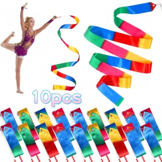 Kit 10 Fitas Ginástica Rítmica 4m com Vara, Fita de Dança para Treino, Apresentações Artísticas e Competição