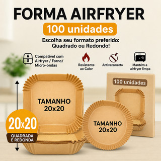 Kit 100 Forma Airfryer Quadrada Descartável Grande
